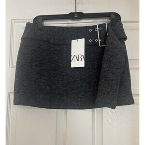 Zara Gray Belted Micro Mini Skirt Size S Grunge Preppy Academia Charcoal NWT